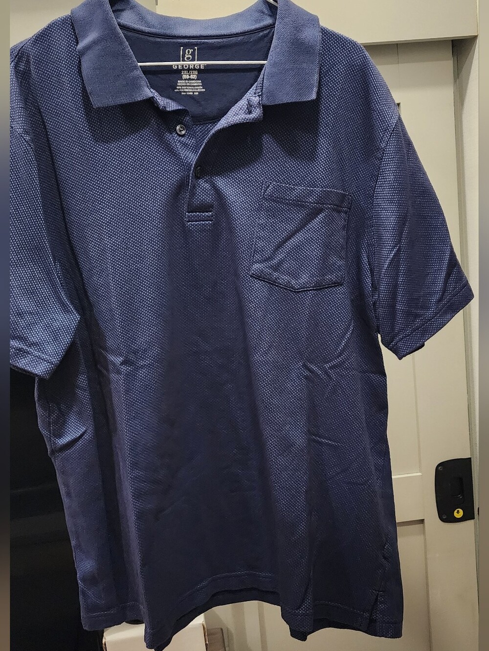 George Men's Dark Blue Textured Polo with Chest Pocket